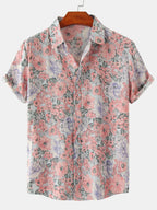 Mens Striped Casual Holiday Short Sleeve Orange Summer Button Down Shirt Hawaiian Shirt Summer Spring Lapel Button Down