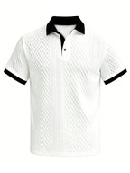 2026 Summer Men's Jacquard Knit Polo Shirt Contrast Collar Short Sleeve Loose Fit Soft Breathable Casual Sport Daily Wear Tops