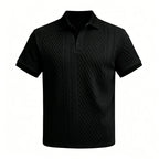 2026 Summer Men's Jacquard Knit Polo Shirt Contrast Collar Short Sleeve Loose Fit Soft Breathable Casual Sport Daily Wear Tops