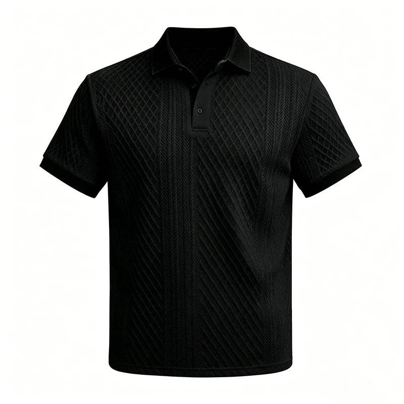 2026 Summer Men's Jacquard Knit Polo Shirt Contrast Collar Short Sleeve Loose Fit Soft Breathable Casual Sport Daily Wear Tops