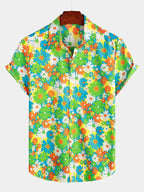 Mens Striped Casual Holiday Short Sleeve Orange Summer Button Down Shirt Hawaiian Shirt Summer Spring Lapel Button Down