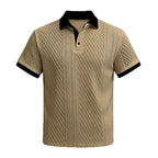 2026 Summer Men's Jacquard Knit Polo Shirt Contrast Collar Short Sleeve Loose Fit Soft Breathable Casual Sport Daily Wear Tops