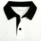 2026 Summer Men's Jacquard Knit Polo Shirt Contrast Collar Short Sleeve Loose Fit Soft Breathable Casual Sport Daily Wear Tops