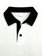 2026 Summer Men's Jacquard Knit Polo Shirt Contrast Collar Short Sleeve Loose Fit Soft Breathable Casual Sport Daily Wear Tops